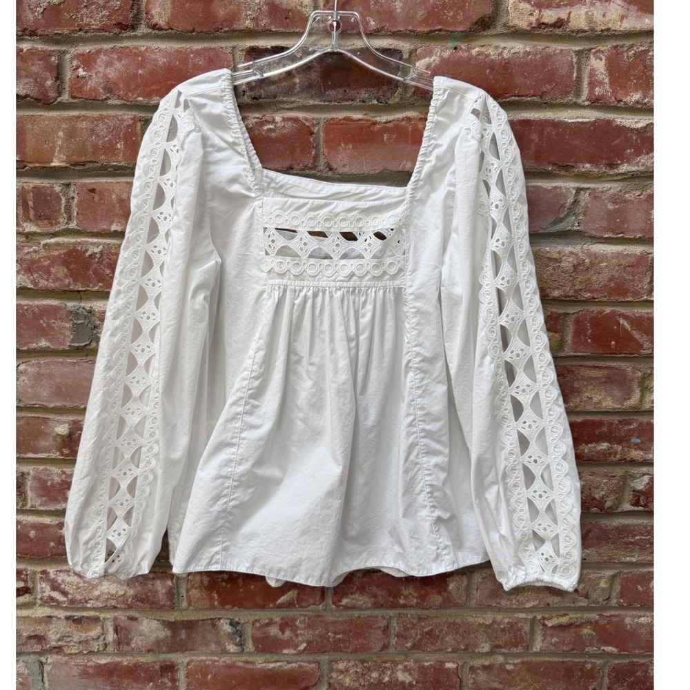 Devotion Twins White Cotton Eyelet Lace Square Neck Blouse Top Size Small - Picture 2 of 10